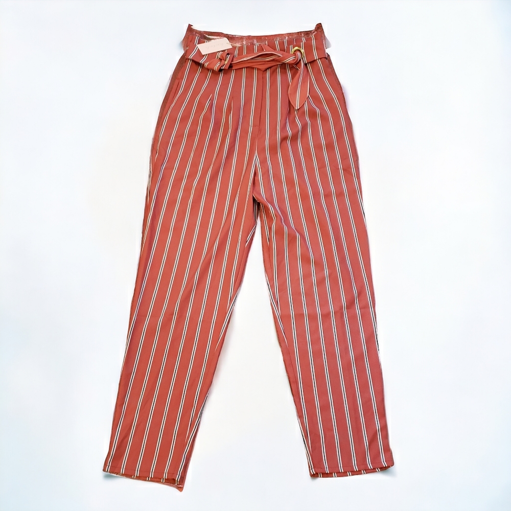 Hutch Anthropologie Womens 8 Stripe High Waist Tapered Pant Belted Burnt Orange